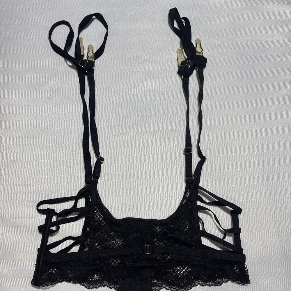 Victoria's Secret Black Lace Strappy Bralette with Gold Hardware